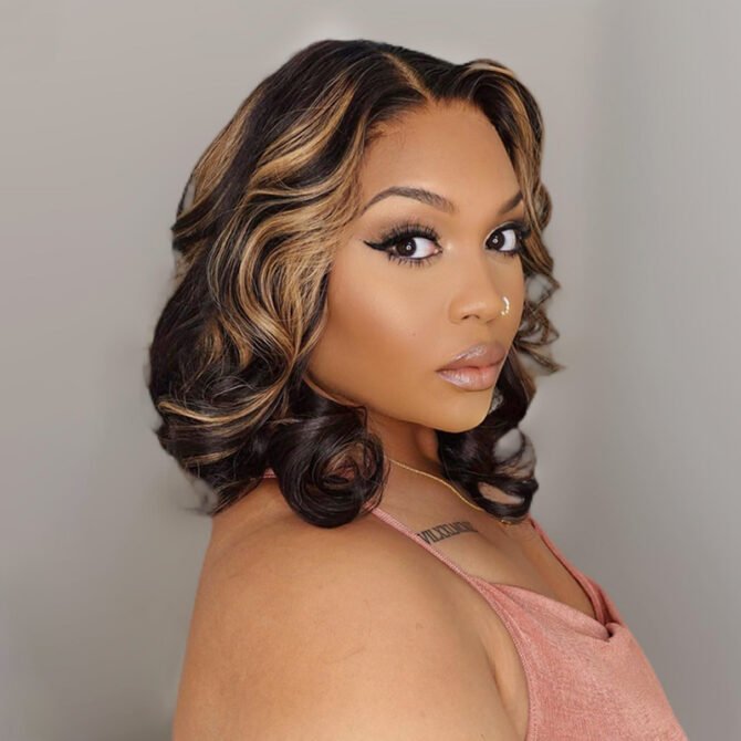 Short Loose Wave Bob Human Hair Wig 6x5 HD Pre-Cut Lace Glueless Blonde Highlight Color Bleached Knots