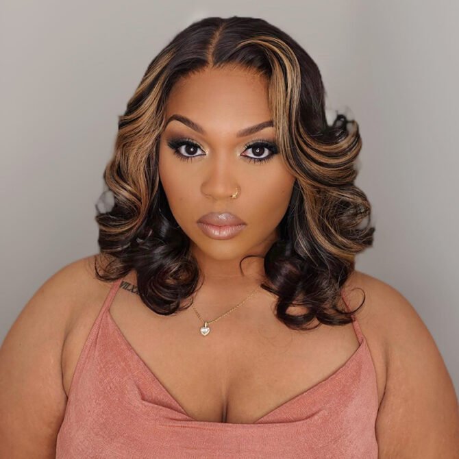 Short Loose Wave Bob Human Hair Wig 6x5 HD Pre-Cut Lace Glueless Blonde Highlight Color Bleached Knots