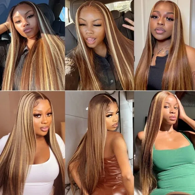 Honey Blonde Highlight Straight/Body Wave 6x5 Lace Glueless Human Hair Wig Pre Cut Lace & Bleached