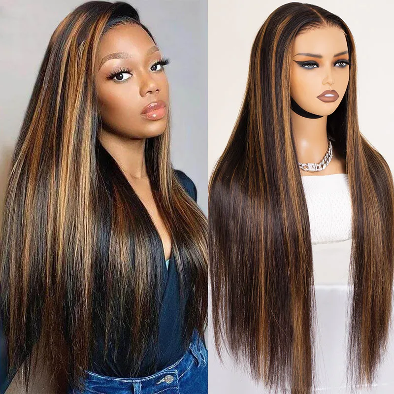 Highlight Straight Wig 13x4 HD Frontal Wig Colored 6x5 Wear Go Glueless Human Hair Wigs