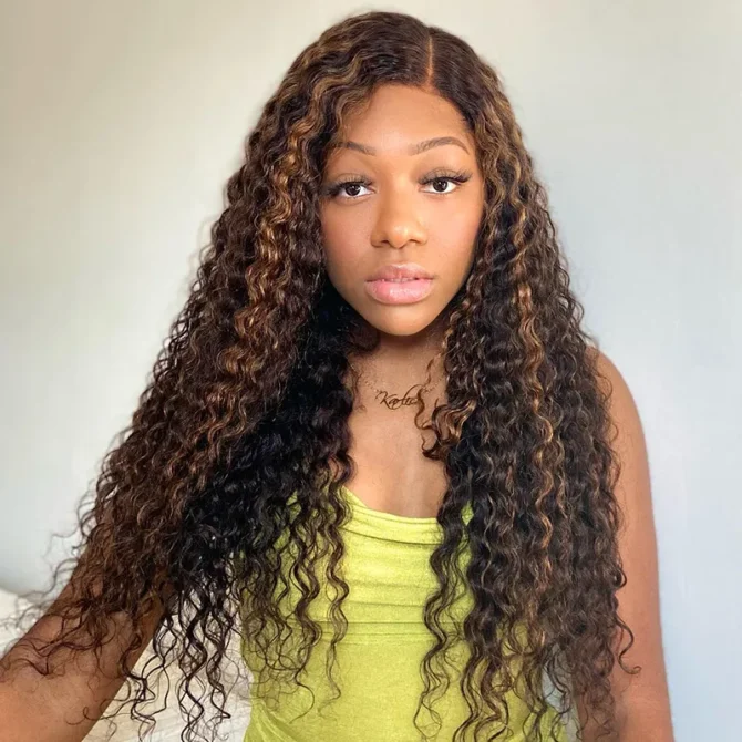Highlight Water Wave 6x5 HD Lace Wear Go Glueless Honey Blonde Closure Wig 180% Density