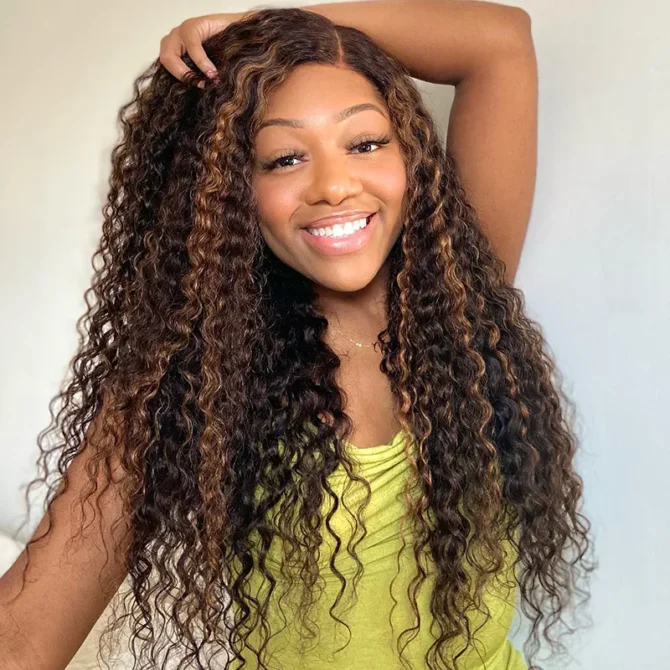 Highlight Water Wave 6x5 HD Lace Wear Go Glueless Honey Blonde Closure Wig 180% Density