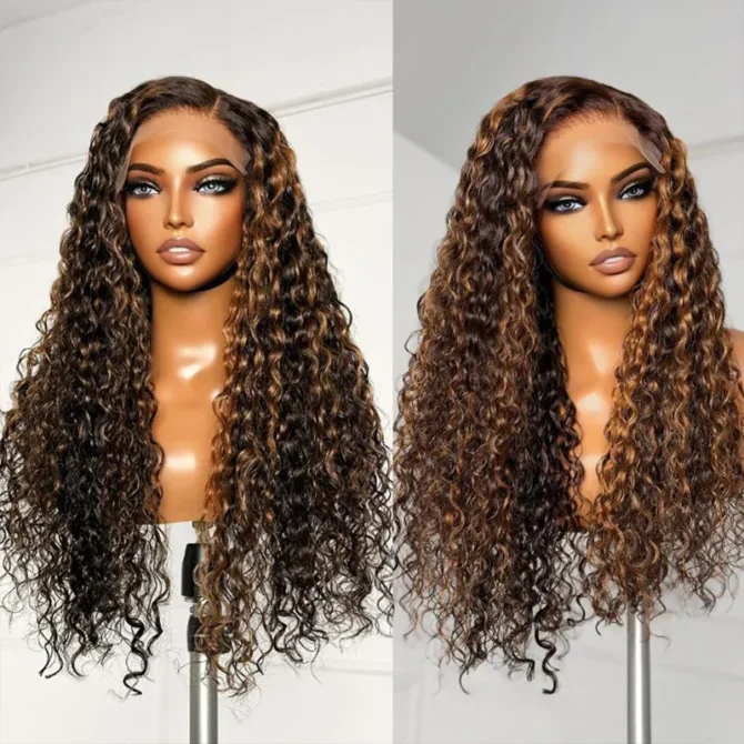 Highlight Water Wave 6x5 HD Lace Wear Go Glueless Honey Blonde Closure Wig 180% Density