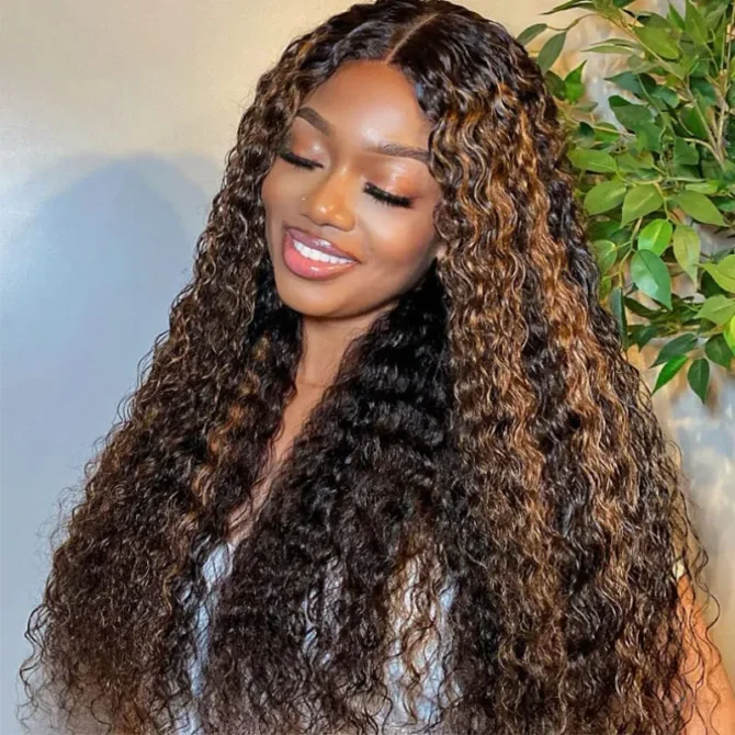 Highlight Water Wave 6x5 HD Lace Wear Go Glueless Honey Blonde Closure Wig 180% Density
