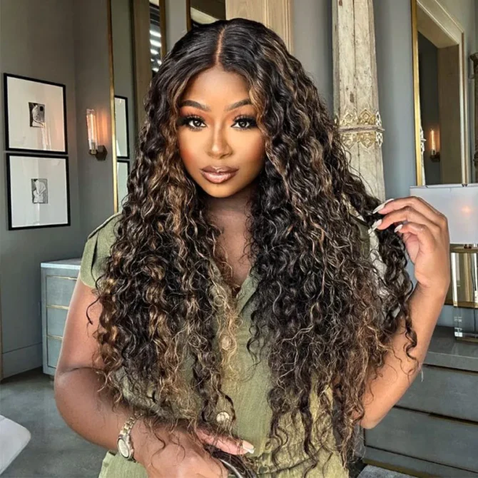 Highlight Water Wave 6x5 HD Lace Wear Go Glueless Honey Blonde Closure Wig 180% Density