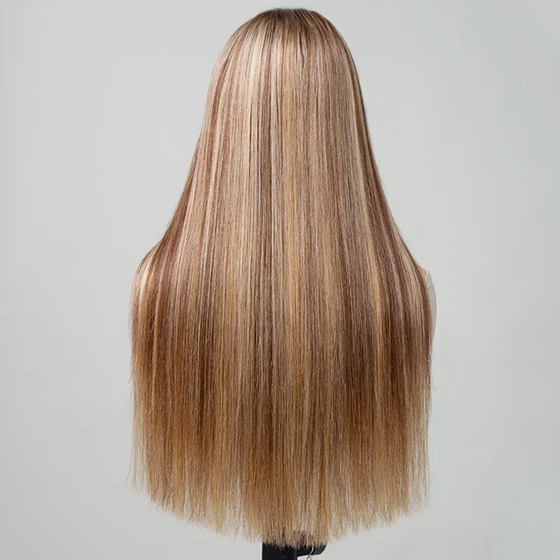 Balayage Highlight Straight/Body Wave 6x5 Lace Glueless Human Hair Wig Ash Blonde Color