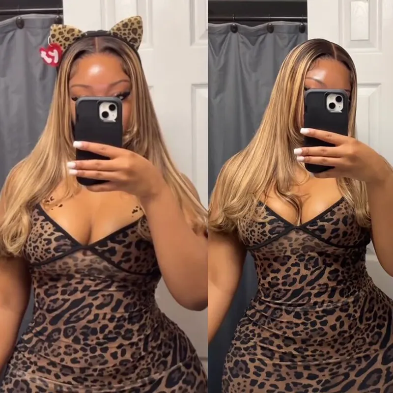 Balayage Highlight Straight/Body Wave 6x5 Lace Glueless Human Hair Wig Ash Blonde Color