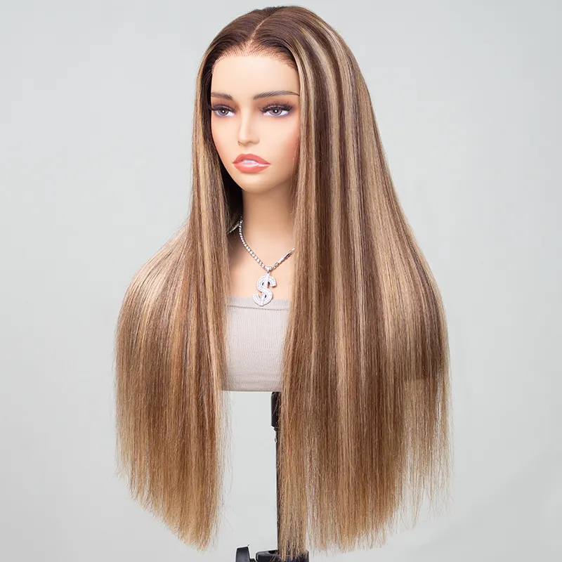 Balayage Highlight Straight/Body Wave 6x5 Lace Glueless Human Hair Wig Ash Blonde Color