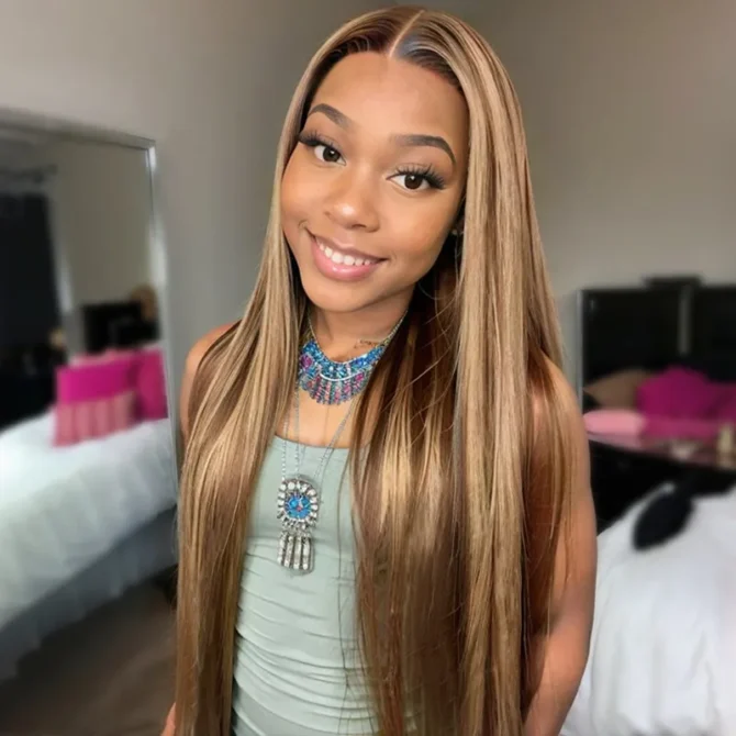 Honey Blonde Highlight Straight/Body Wave 6x5 Lace Glueless Human Hair Wig Pre Cut Lace & Bleached