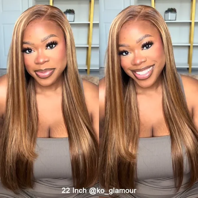 Honey Blonde Highlight Straight/Body Wave 6x5 Lace Glueless Human Hair Wig Pre Cut Lace & Bleached