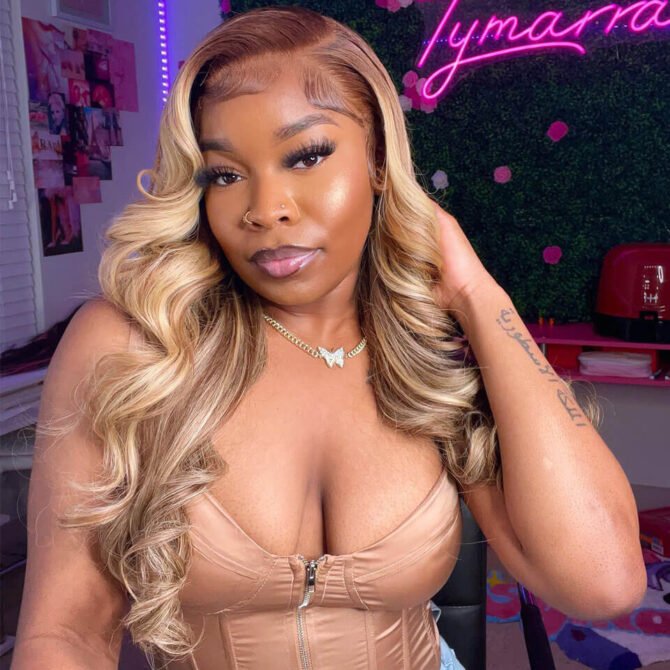 Ash Blonde Highlight Wig 13x6 Body Wave Mix Color Straight HD Lace P16/613 Human Hair Wig