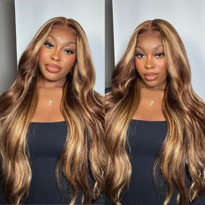 Honey Blonde Highlight Straight/Body Wave 6x5 Lace Glueless Human Hair Wig Pre Cut Lace & Bleached