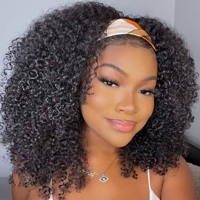 Short Kinky Curly Affordable Headband Wig 100% Human Hair