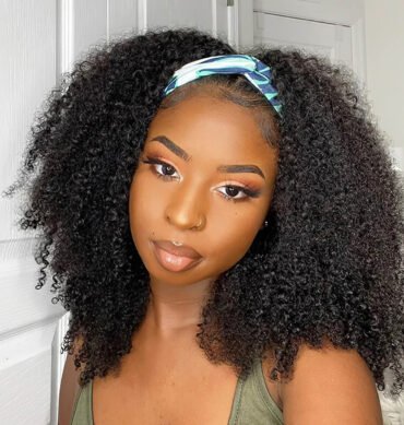 Short Kinky Curly Affordable Headband Wig 100% Human Hair