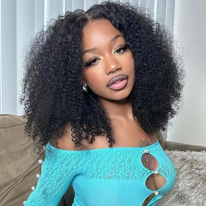 Kinky Curly Wear Go Glueless Wigs 6x5 HD Lace Human Hair Wigs Pre Bleacked Knots Plucked Hairline