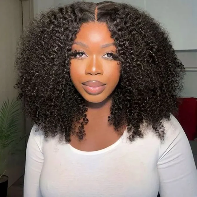 Kinky Curly Wear Go Glueless Wigs 6x5 HD Lace Human Hair Wigs Pre Bleacked Knots Plucked Hairline