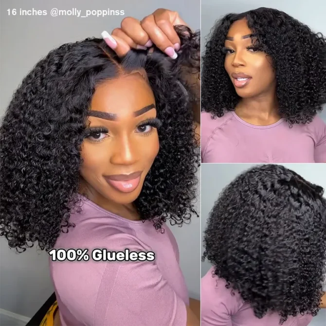 Kinky Curly Wear Go Glueless Wigs 6x5 HD Lace Human Hair Wigs Pre Bleacked Knots Plucked Hairline