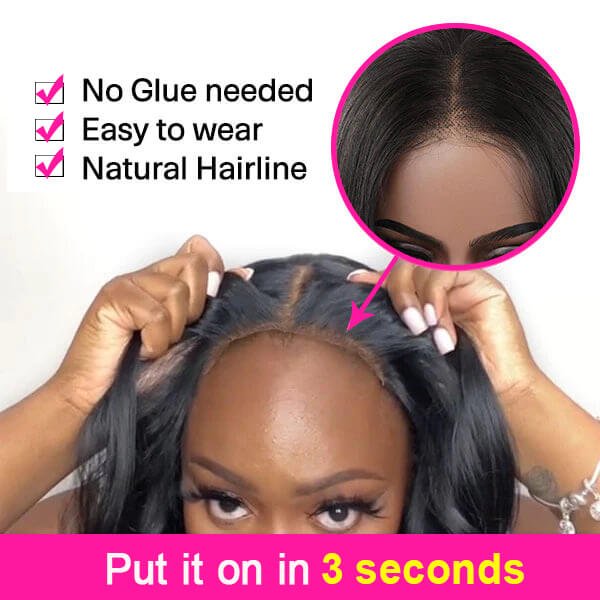 Kinky Straight Wear Go Pre-Cut 6x5 Lace Glueless Closure Wig Pre Plucked Hairline