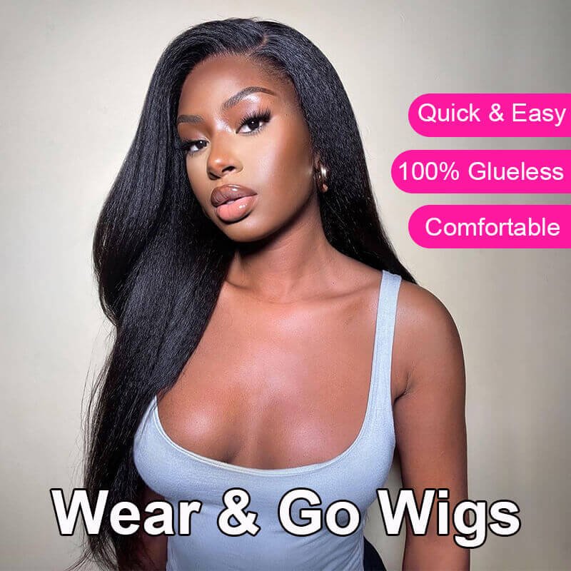 Kinky Straight Wear Go Pre-Cut 6x5 Lace Glueless Closure Wig Pre Plucked Hairline