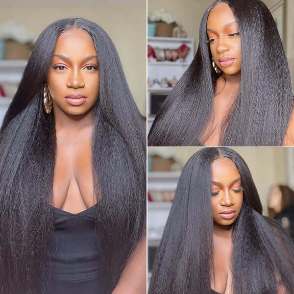 Kinky Straight Wear Go Pre-Cut 6x5 Lace Glueless Closure Wig Pre Plucked Hairline
