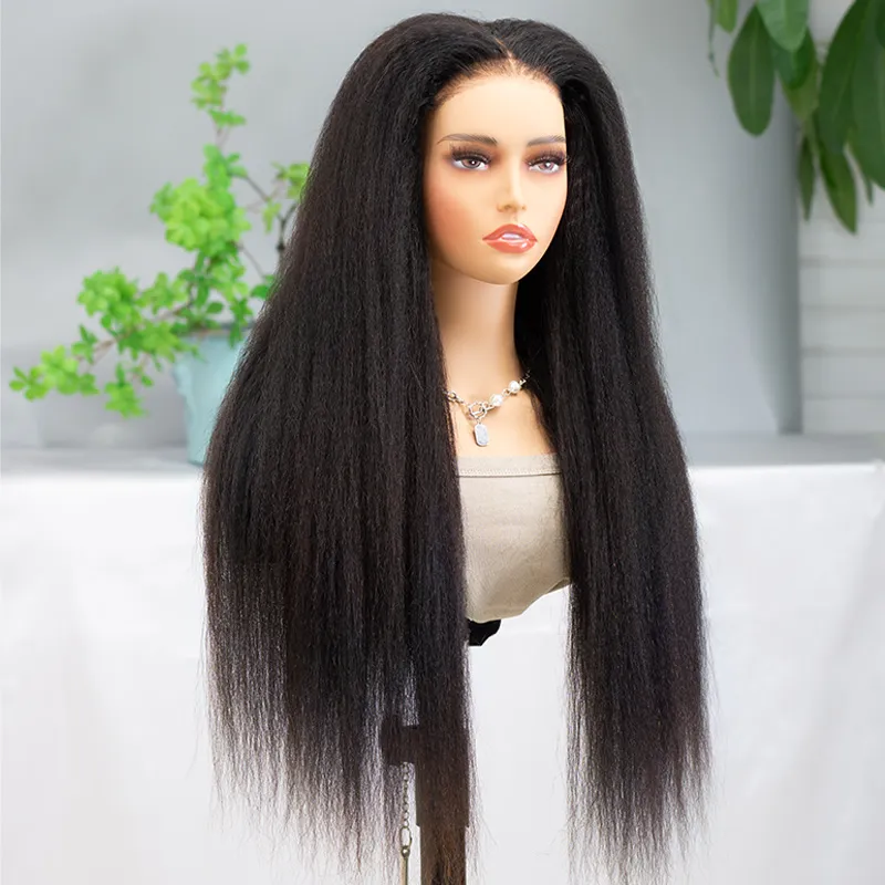 Kinky Straight Wear Go Pre-Cut 6x5 Lace Glueless Closure Wig Pre Plucked Hairline