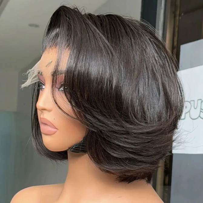 Limited Design | Layered Cut Glueless 6x5 Closure Lace Bob Wig Side Part Wear & Go 200% Density