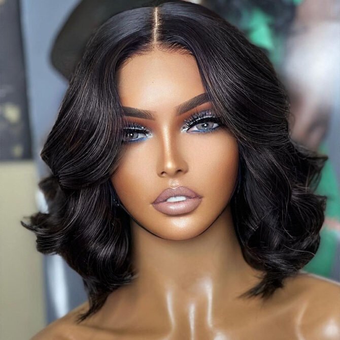 Pre Bleached Knots Short Loose Body 6x5 HD Lace Glueless Bob Wig Layer Wavy Wave Human Hair