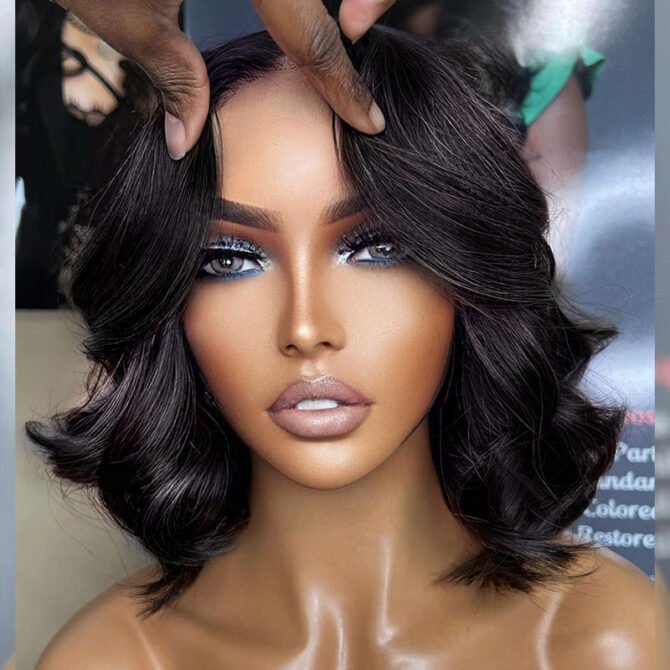 Pre Bleached Knots Short Loose Body 6x5 HD Lace Glueless Bob Wig Layer Wavy Wave Human Hair