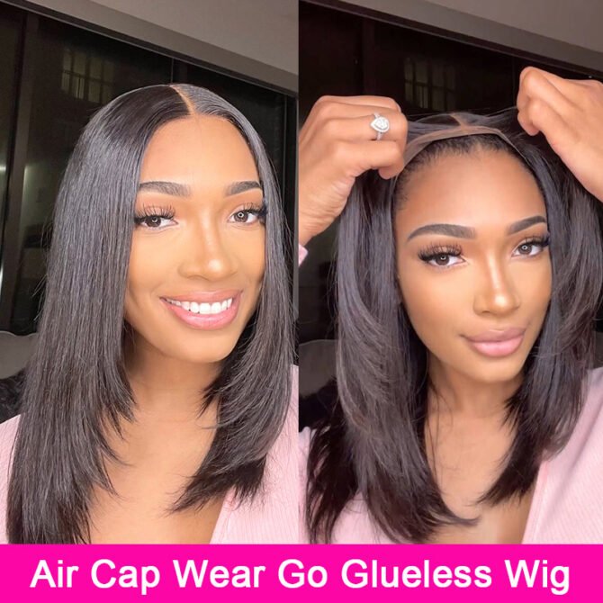 Air Cap | Trendy Layered Cut Straight Hair Pre-plucked Wear Go Glueless HD Lace Wig 100% Human Hair
