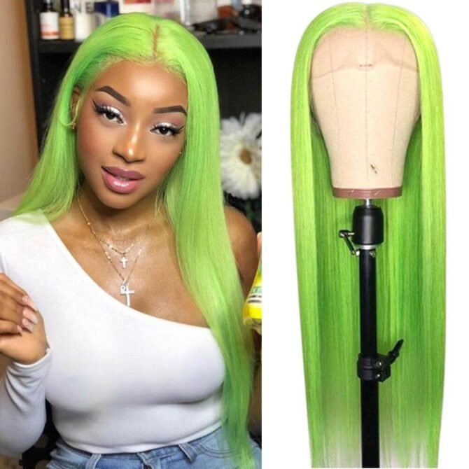 Colorful Straight Hair 13x4 Lace Frontal Wig Blue Orange Pink Green Grey Yellow Color 180 Density