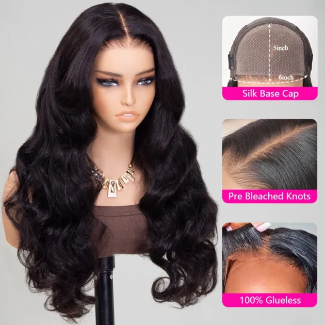 Loose Body Wave Wear Go Glueless 6x5 Lace Silk Base Cap Wig Pre-Cut Lace Bleached Knots Human Hair