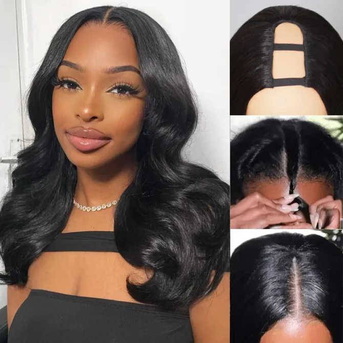 Shoulder Length Loose Wave U Part Human Hair Wig Trendy Layered Cut Style For Women