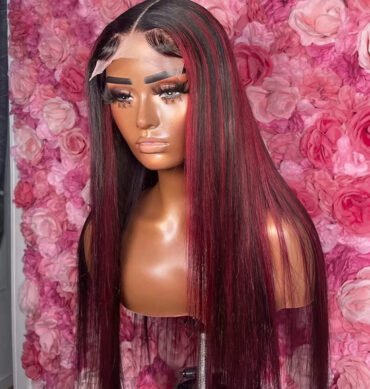 Burgundy Highlight Straight Hair Glueless Wig P1B/99J 13x4 HD Lace Frontal Wig