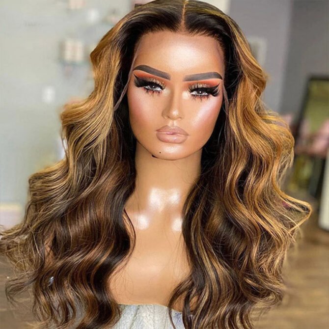 Ombre Highlight Body Wave Honey Blonde with Dark Roots 6x5 13x4 HD Lace Full Frontal Glueless Wig