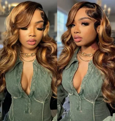 Ombre Highlight Body Wave Honey Blonde with Dark Roots 6x5 13x4 HD Lace Full Frontal Glueless Wig