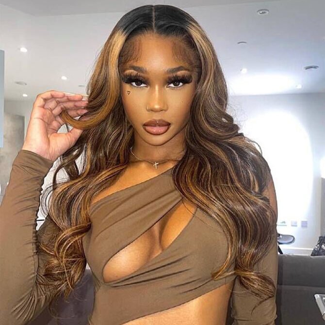Ombre Highlight Body Wave Honey Blonde with Dark Roots 6x5 13x4 HD Lace Full Frontal Glueless Wig