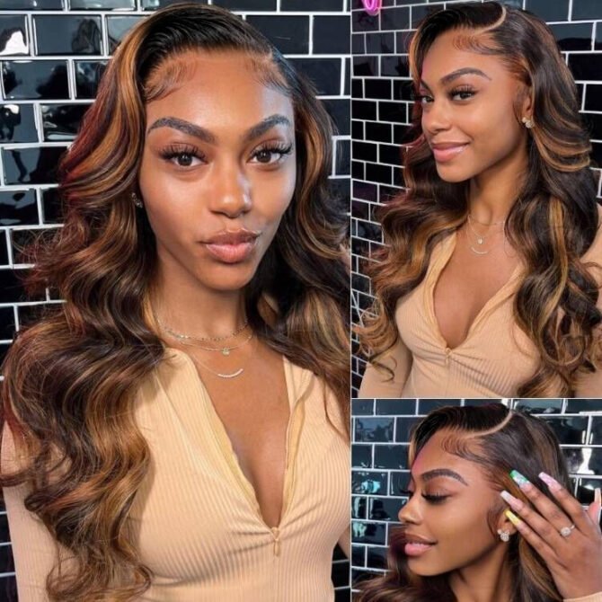 Highlight Body Wave Wig 13x4 Frontal Wig Colored 6x5 Pre Cut Lace Human Hair Wigs