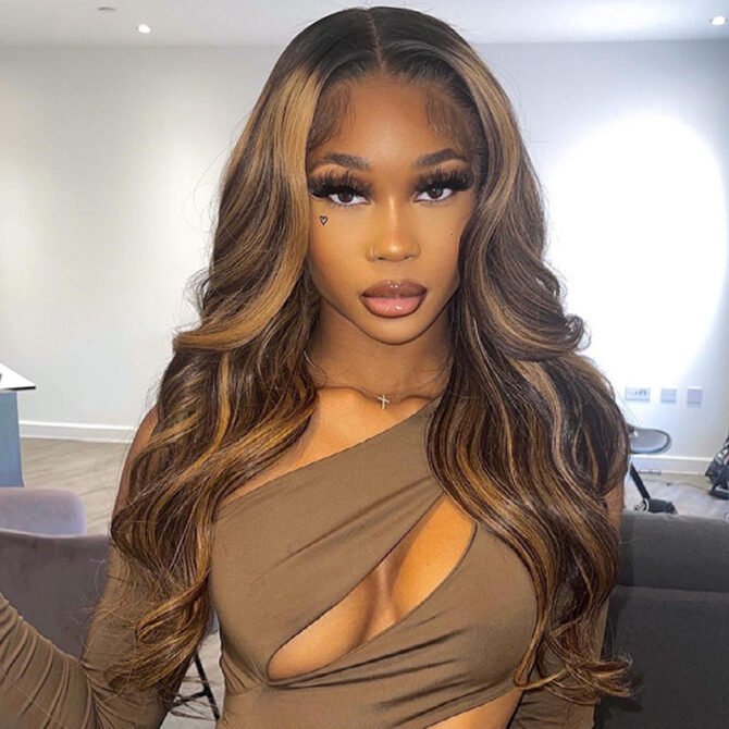 Ombre Highlight Body Wave Honey Blonde with Dark Roots 6x5 13x4 HD Lace Full Frontal Glueless Wig