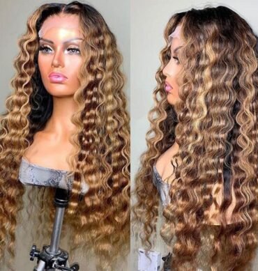 Ombre Highlight Honey Blonde Loose Deep Wave Glueless Human Hair Wig 13x4 HD Lace Frontal Wig with Dark Roots