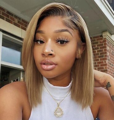 Ombre Color Bob 6x5 Glueless Short Human Hair Wig Honey Blonde with Brown Roots