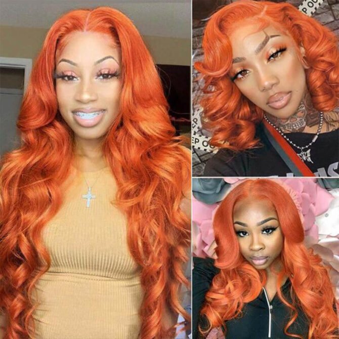 Colorful Body Wave 13x4 Lace Frontal Wig 100% Human Hair Blue Orange Pink Green Grey Yellow Color