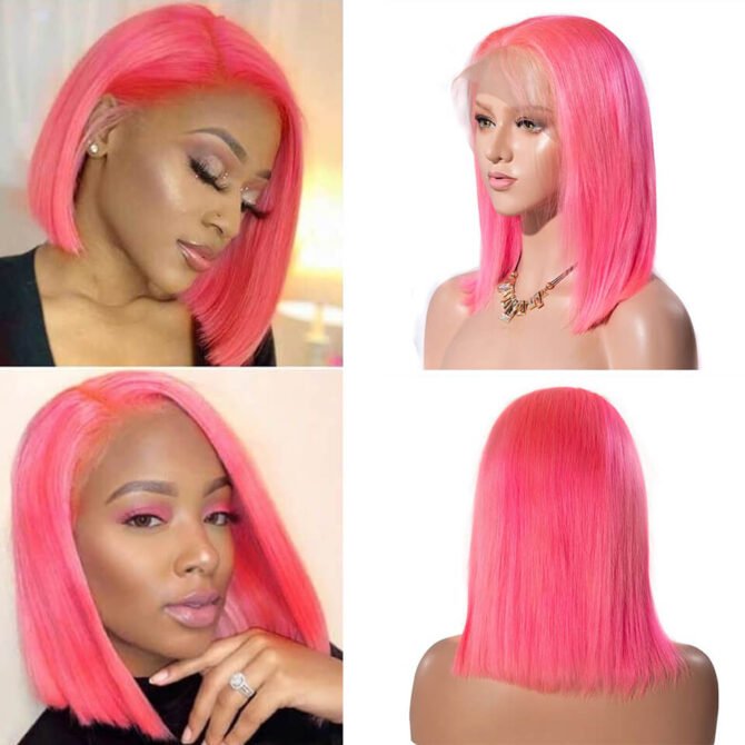 Colorful Straight Bob 13x4 Lace Front Wig Blue Orange Pink Green Grey Yellow Color