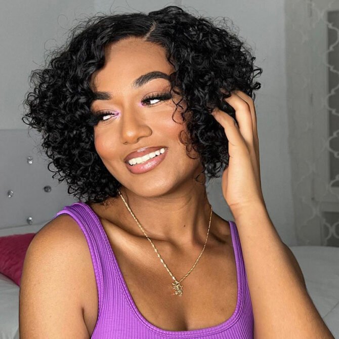 Trendy Short Cut Curly Bob Minimalist HD Lace Glueless Side Part Pre Bleach Knots Human Hair Wig