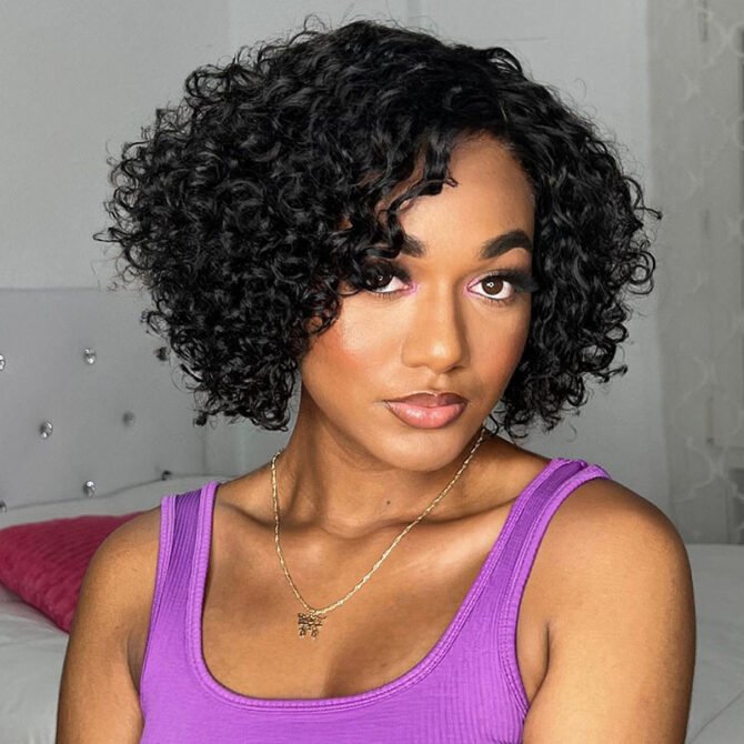 Bouncy Water Short Curly Human Hair Glueless 6x5 Lace Closure Wig Pre Plucked & Bleached Knots