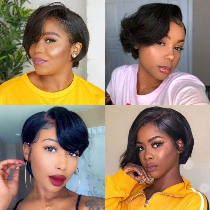 Pixie Cut Side Part Short Wigs Straight Hair Glueless Lace Front Wigs