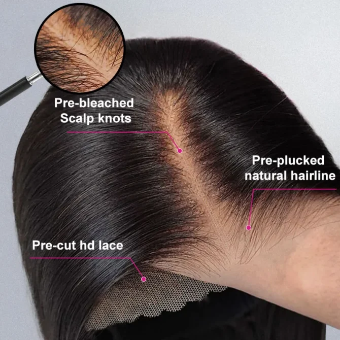 Blonde Highlight Mix Color Short Bob Straight Human Hair 6x5 Glueless Pre-Cut Lace Wig Bleached Knots