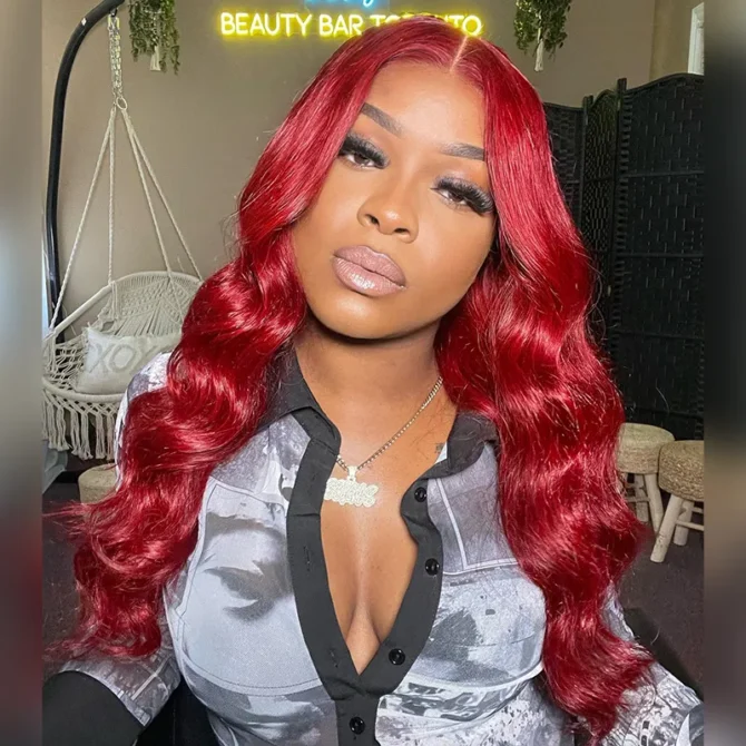 Red Color Wear Go Glueless Straight/Body Wave 6x5 HD Pre-Cut Lace Human Hair Wig