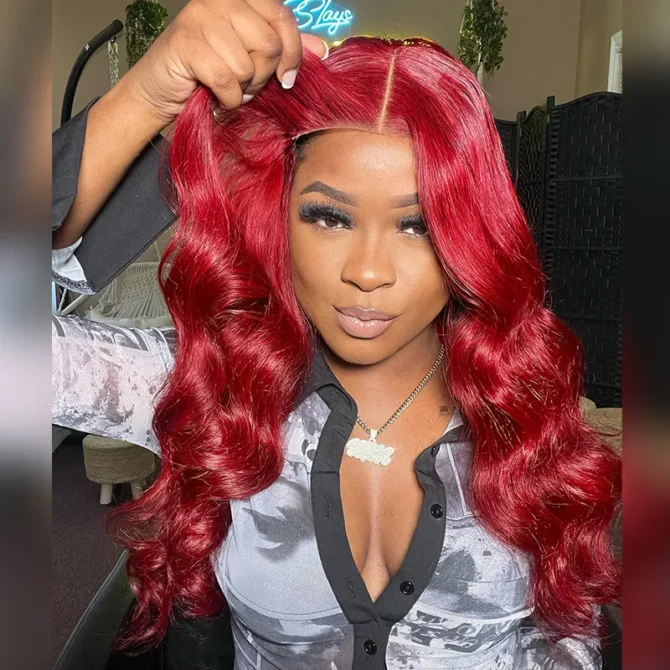 Red Color Wear Go Glueless Straight/Body Wave 6x5 HD Pre-Cut Lace Human Hair Wig