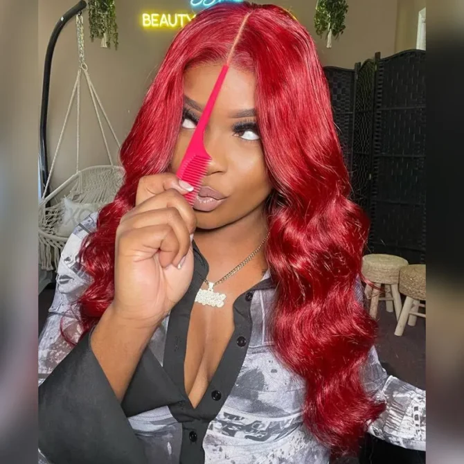 Red Color Wear Go Glueless Straight/Body Wave 6x5 HD Pre-Cut Lace Human Hair Wig