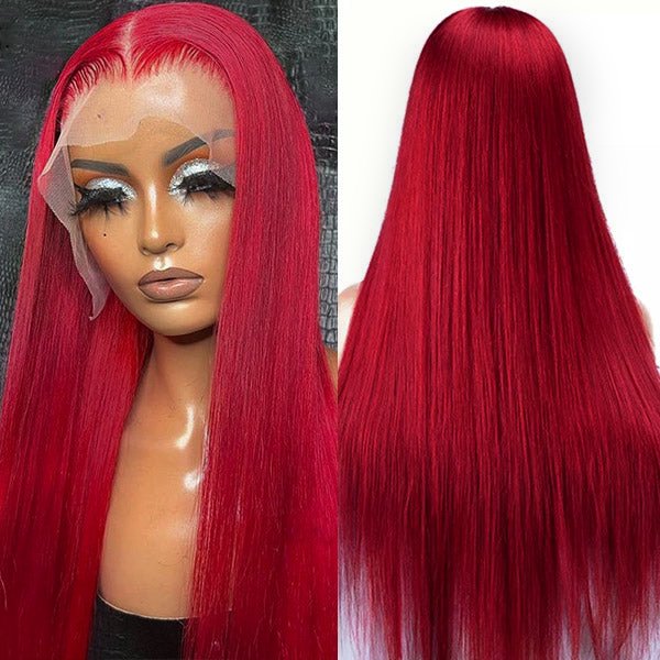Red Color Straight Human Hair 5x5 13x4 HD Lace Wigs 180 Density Pre Plucked Hairline